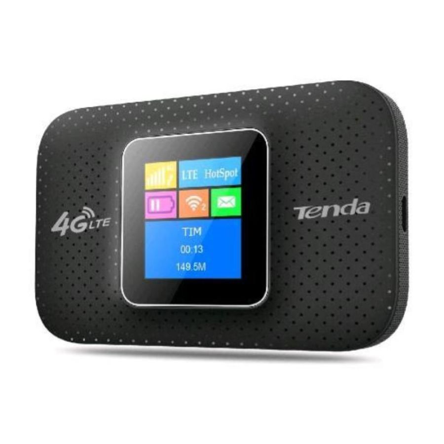 Tenda 4g185 v2.0 pocket mobile router hotspot portatile wi-fi 4g/lte slot micro-sim cat4 banda lte/wcdma/gsm batteria 2100 mah pulsante wps display a colori nero