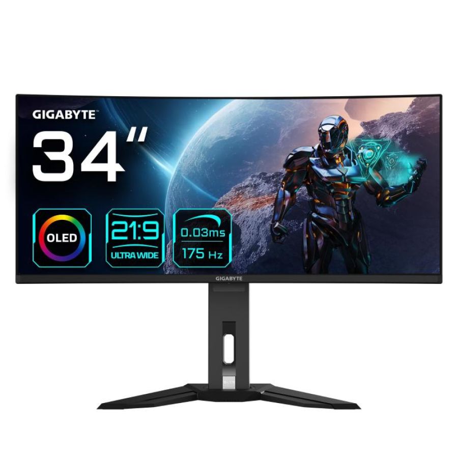 Gigabyte monitor da gioco curvo oled wqhd mo34wqc da 34\ - 3440 x 1440, 175hz, 0.03ms, kvm, 250 cd/m², freesync premium pro,
