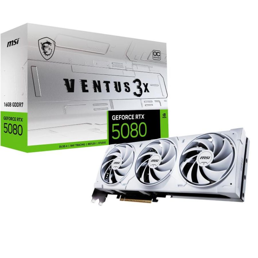 Msi ventus geforce rtx 5080 16g 3x oc white scheda video nvidia 16 gb gddr7 triple fan pci express x16 5.0 - 1 x hdmi 3 x disaplyport bianco