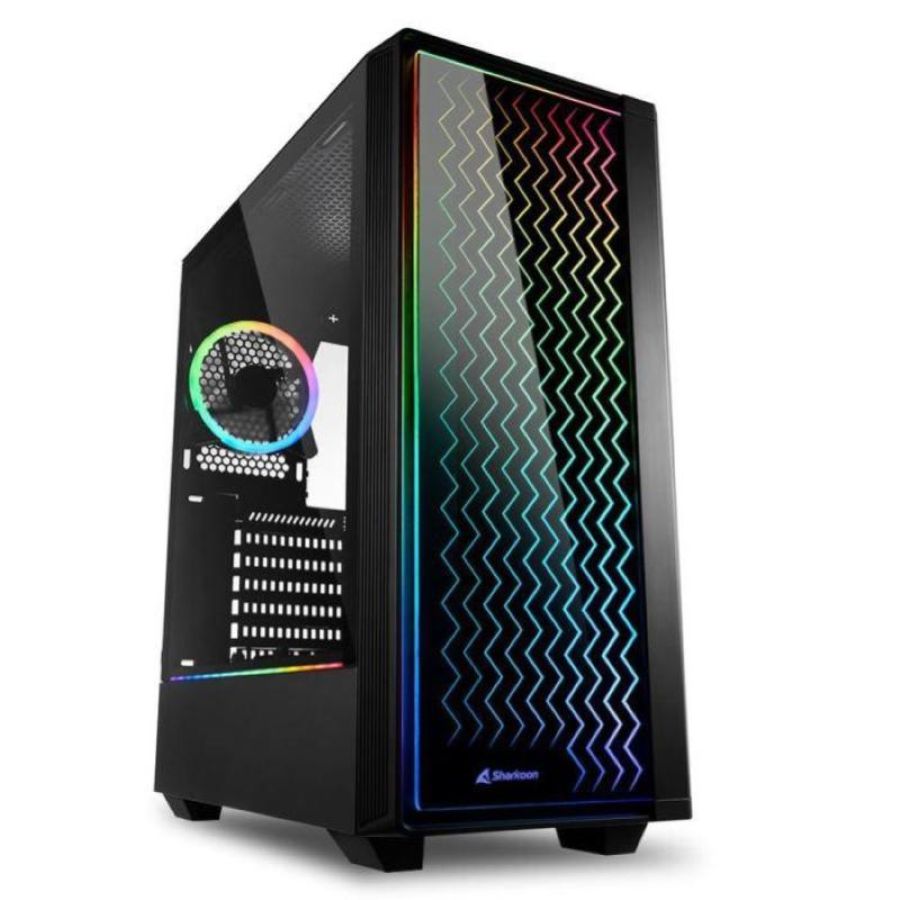 Sharkoon rgb lit 200 case midi tower mini-itx micro-atx atx pannello laterale in vetro temperato 2xusb 3.0 1xusb 2.0 drive bay 2x3.5/6x2.5 1x120mm fan black