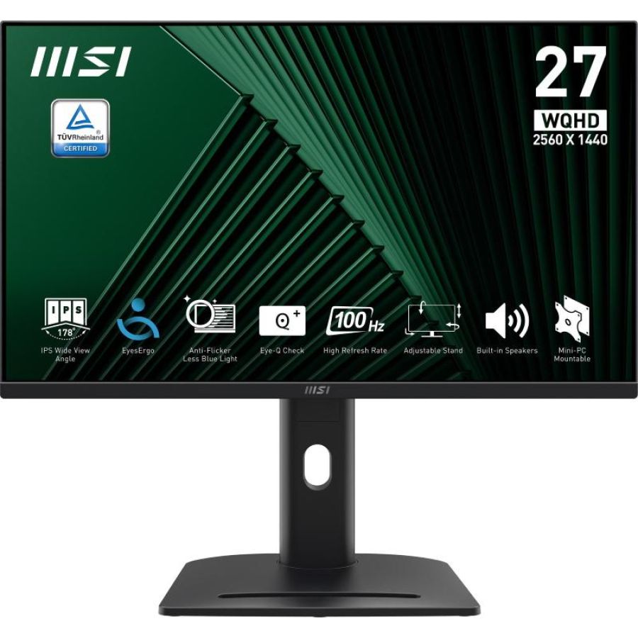 Monitor msi pro mp275qpg 27`` ips wqhd 2560x1440 100hz 1ms nero per ufficio