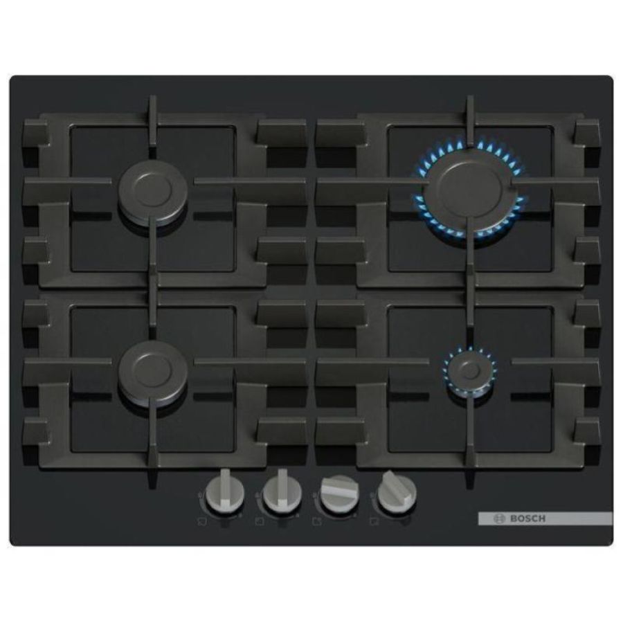 Bosch serie 4 pnp6b6k40 piano cottura a gas in vetro temperato 60 cm 4 fuochi griglie in ghisa nero