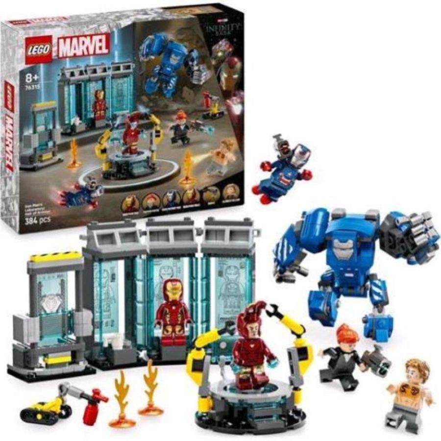 Lego super heroes marvel laboratorio di iron man sala delle armature con 3 minifigure