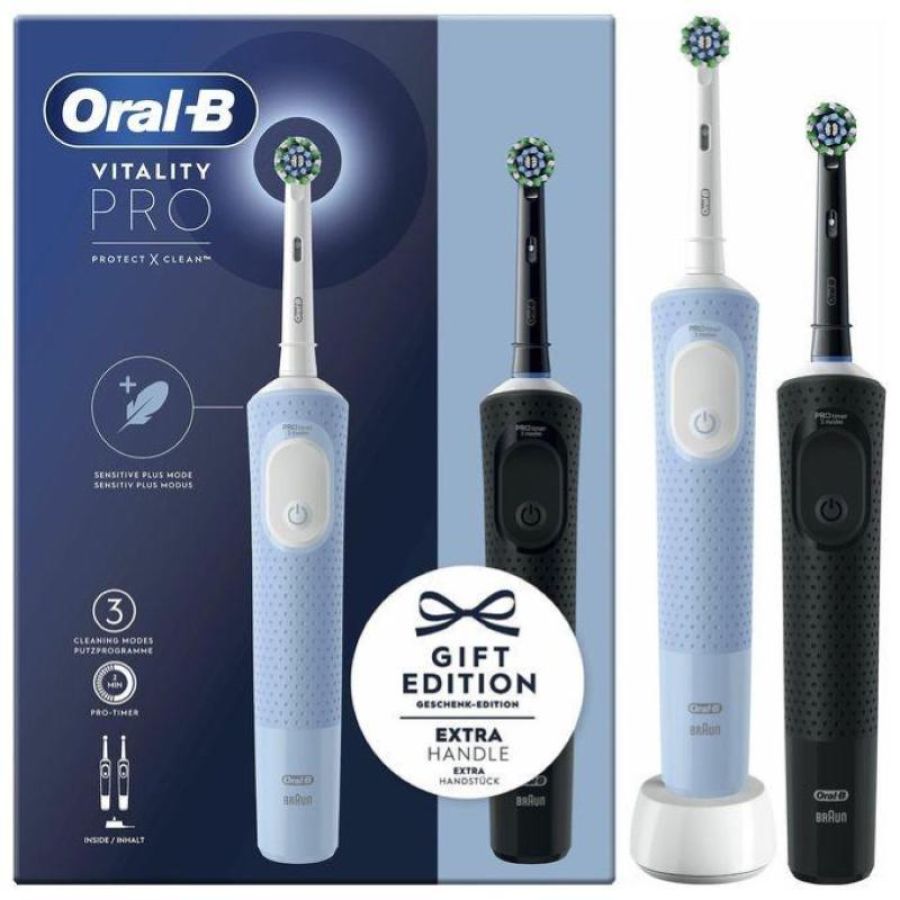 Braun oral-b spazzolino elettrico vitality pro duo gift edition azzurro e nero