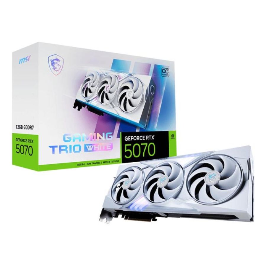 Msi geforce rtx 5070 12g gaming trio oc white 12gb gddr7 dlss4 triple fan pci express 5.0 - 1x hdmi 3 x displayport bianco