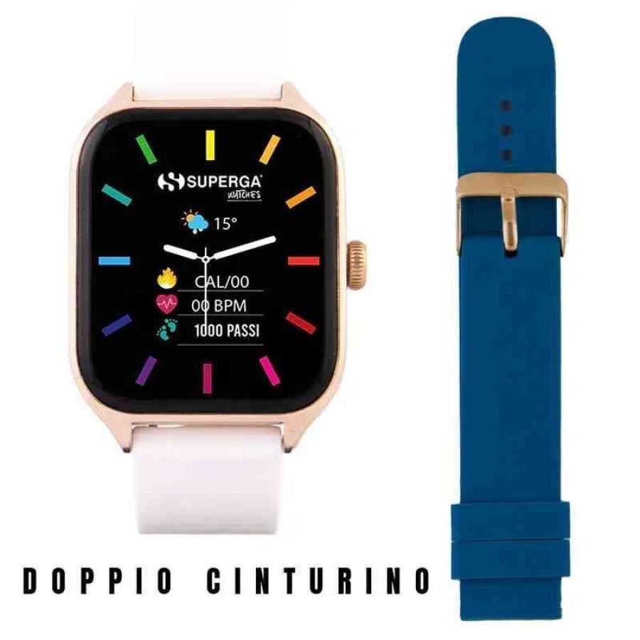 Smartwatch swt-stc008 gold + cinturino winner silicone bianco o blu
