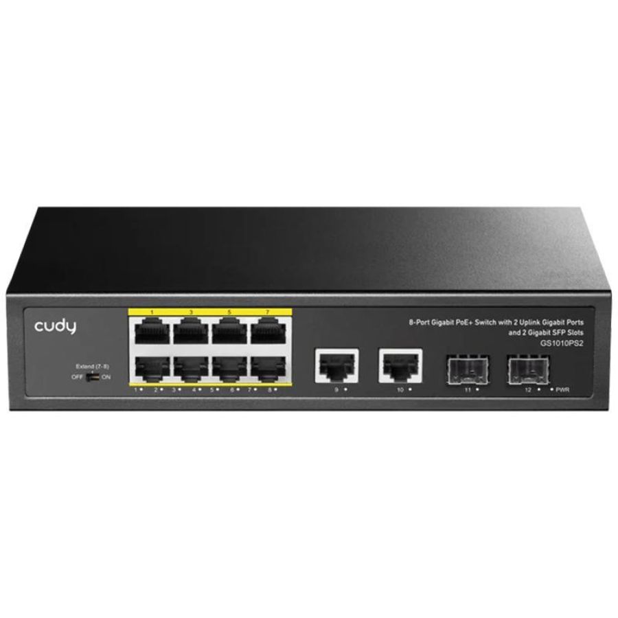 Cudy gs1010ps2 - 8-port gigabit poe+ switch with 2 gigabit uplink ports and 2 gigabit sfp slot 120w