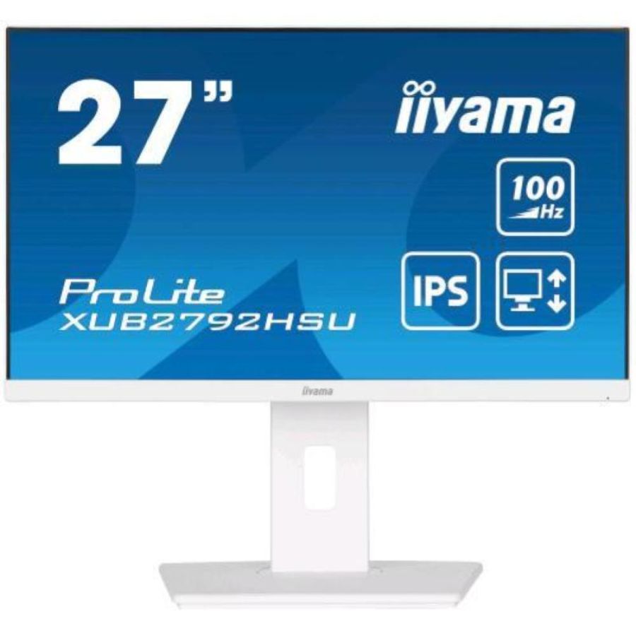 Iiyama prolite xub2792hsu-w6 27 led full hd ips 250 cd/mq contrasto 1300:1 - 100hz 0.4ms altoparlanti regolabile in altezza hdmi displayport bianco