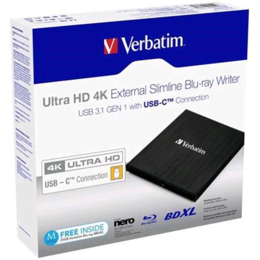 Verbatim 43888 blu ray writer esterno ultra hd 4k usb 3.1