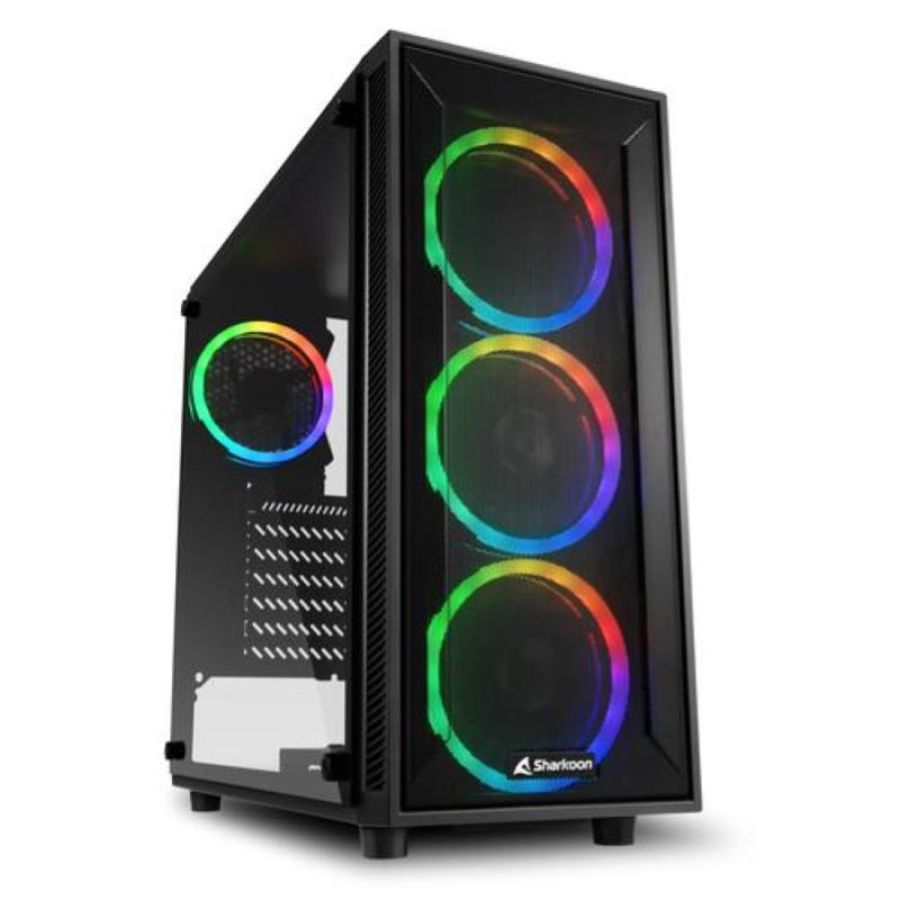 Sharkoon tg4m rgb pc case atx vetro temperato 6 slot espansione 3x120mm fan front 1x120mm fan rear
