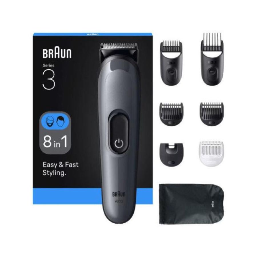 Braun aio3540 multigrooming kit regolabarba ricaricabile nero-grigio 14 lunghezze