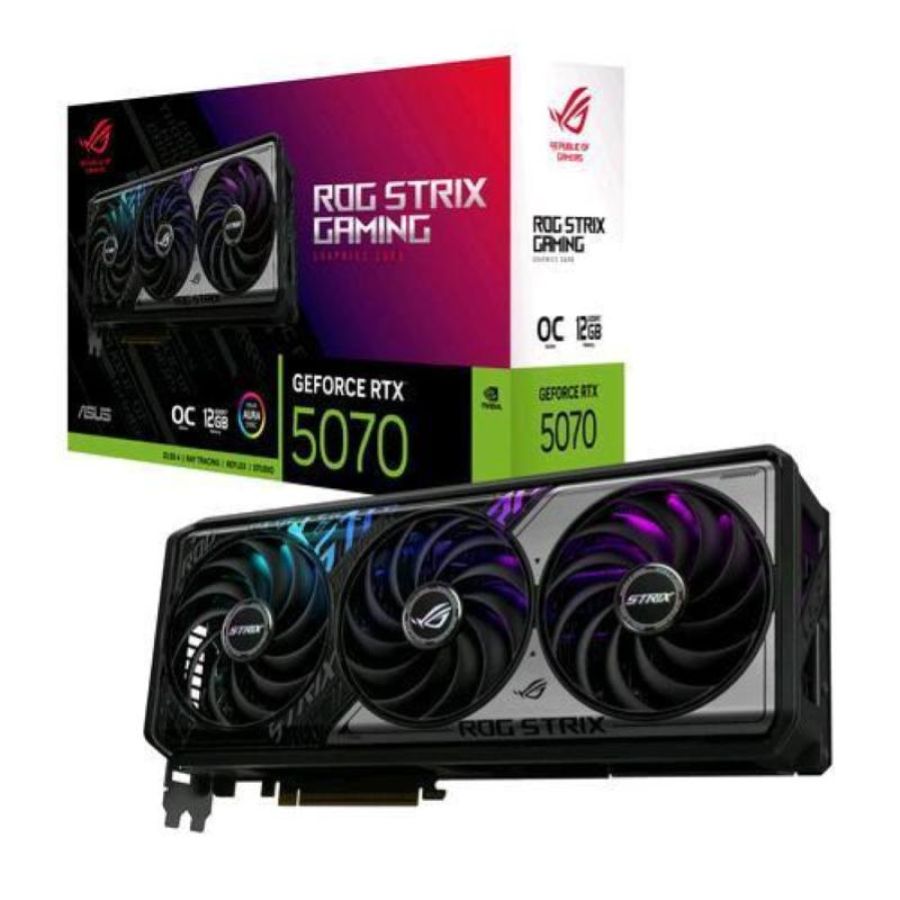 Asus rog -strix-rtx5070-o12g-gaming nvidia geforce rtx 5070 12 gb gddr7 triple fan pci express 5.0 - 2 x hdmi 3 x displayport