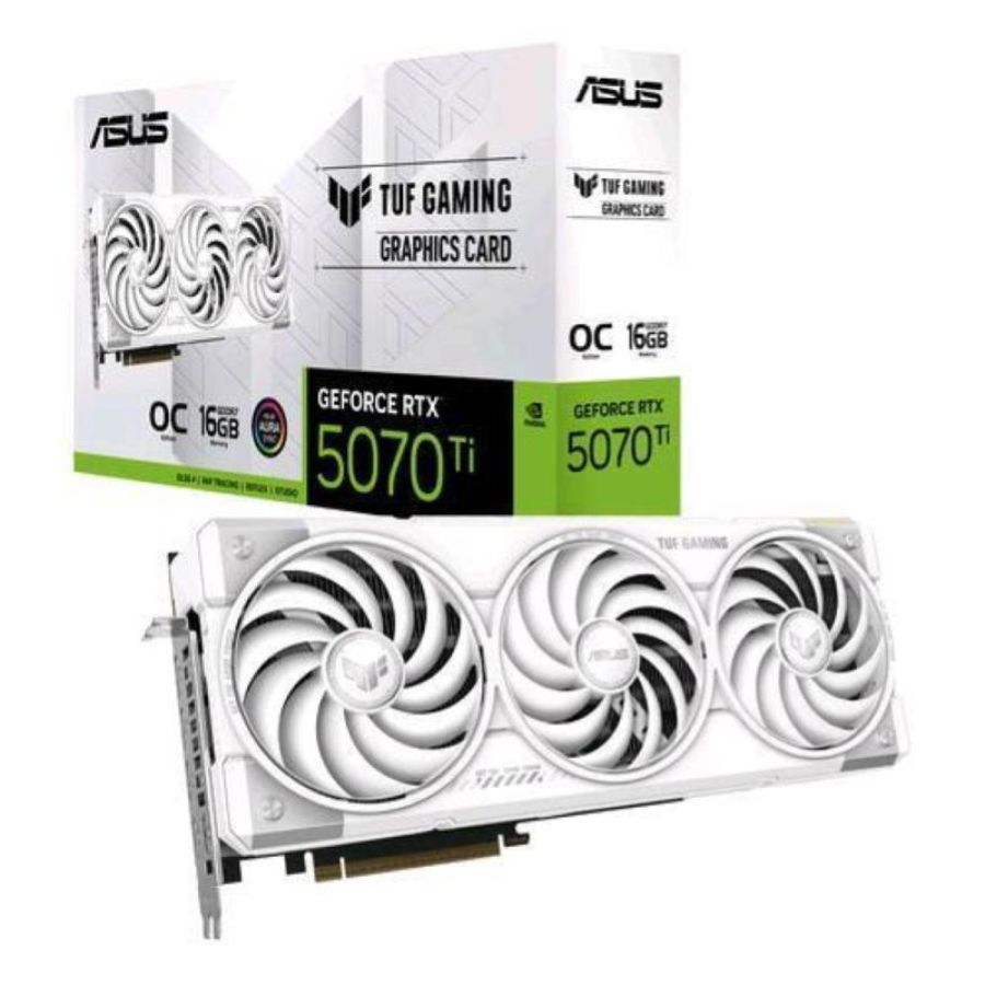 Asus tuf gaming tuf-rtx5070ti-o16g-white-gaming nvidia geforce rtx 5070 ti 16 gb gddr7 triple fan pci express 5.0 - 2 x hdmi 3 x displayport