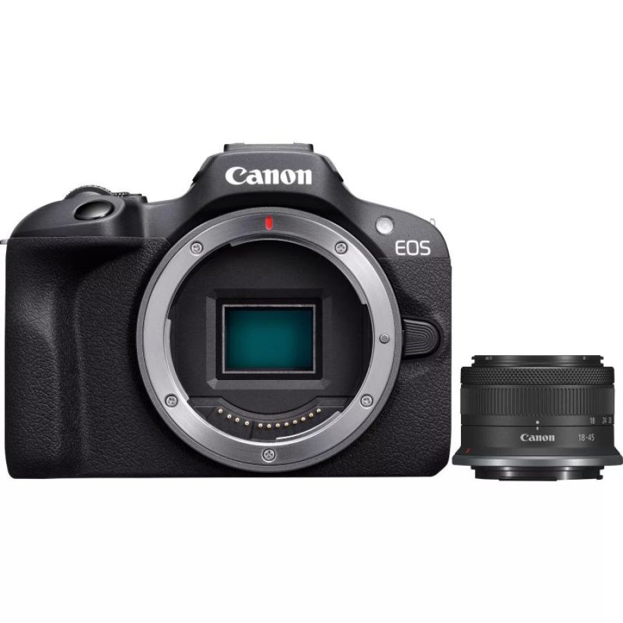 Fotocamera mirrorless canon eos r100 black + obiettivo rf-s 18-45mm is stm