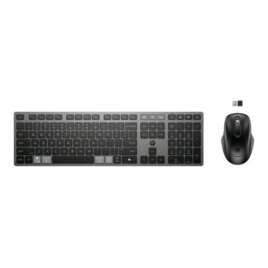 Hp 725 kit tastiera + mouse multidispositivo ricaricabile 2.4ghz bluetooth qwerty grigio nero