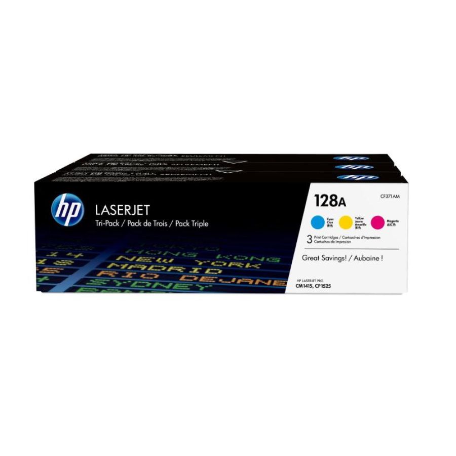 Hp confezione da 3 cartucce originali di toner ciano/magenta/giallo laserjet 128a