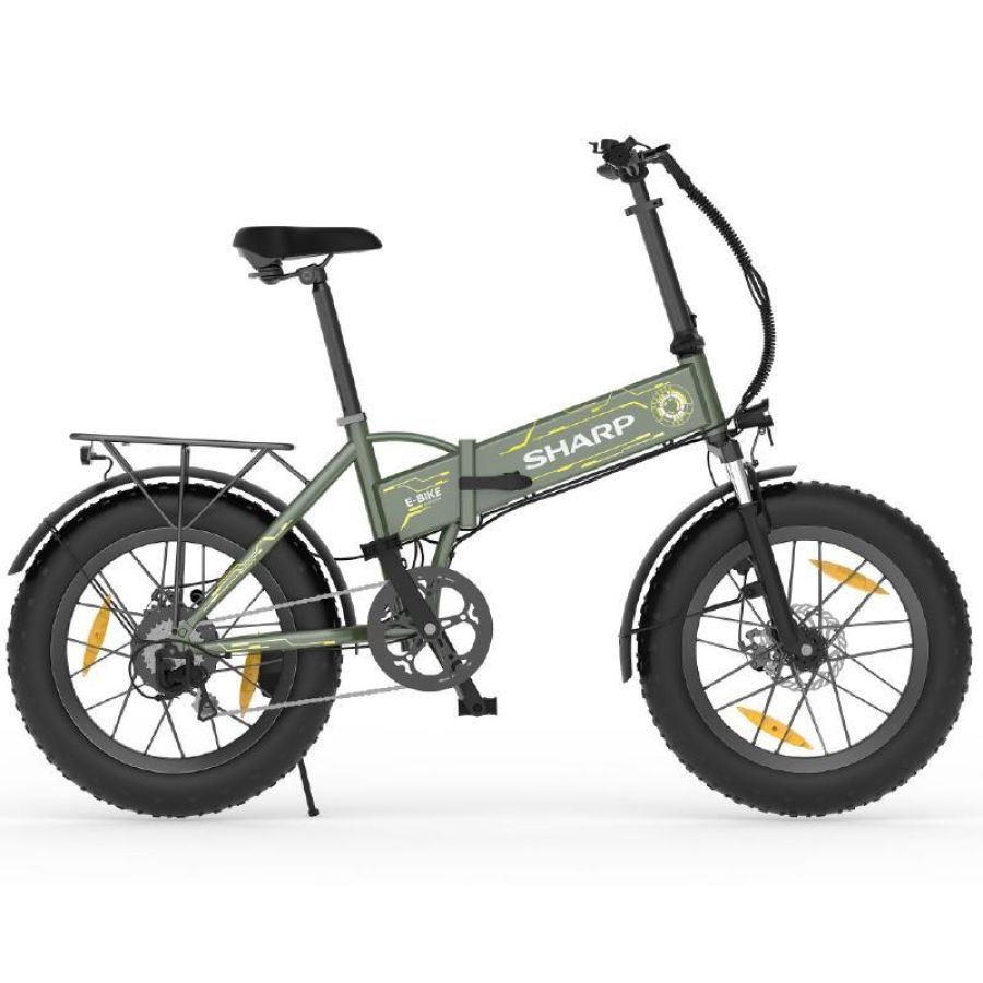 Sharp bilbao (bk-fs08e-gy) foldable fat e-bike (yellow/green) - bicicletta elettrica - ruote 20x4 - motore 250w 36v - batteria 36v 10ah certificata - telaio in alluminio - autonomia fino ad 80km - forcella ammortizzata