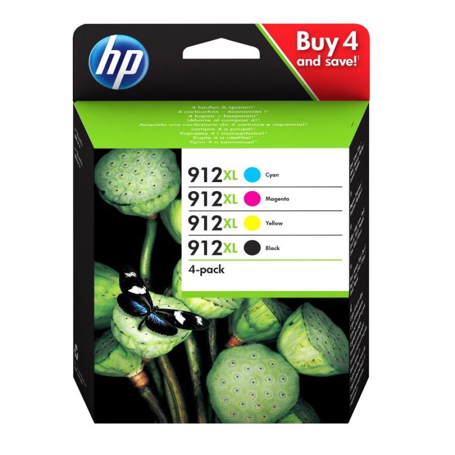 Hp 912xl 4-pack black/cyan/magenta/yellow original ink cartridges cartuccia d\`inchiostro 4 pz originale resa elevata (xl) nero,