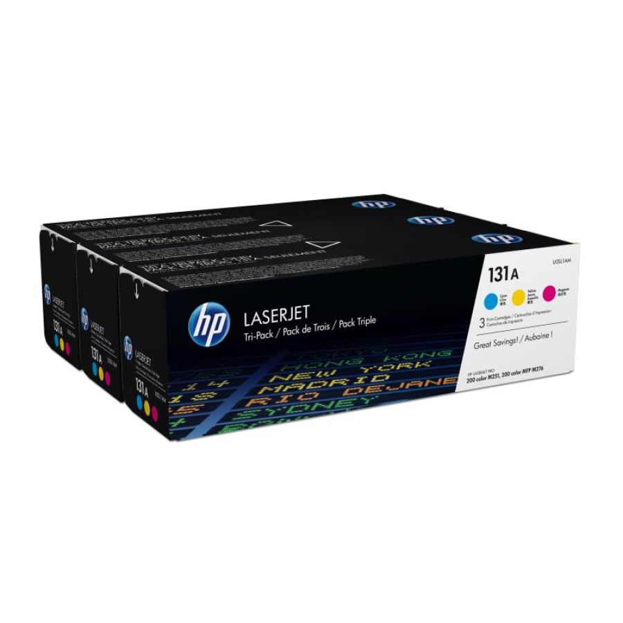Hp confezione da 3 cartucce toner originali ciano/magenta/giallo laserjet 131a