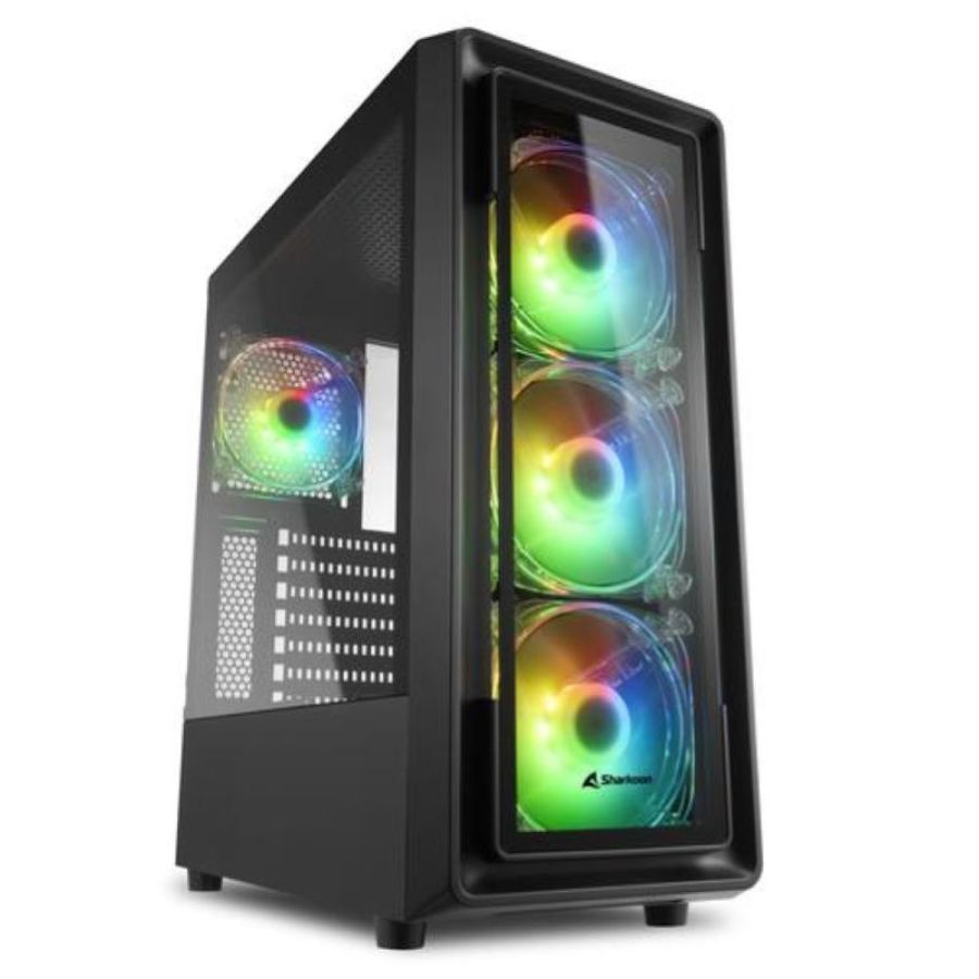 Sharkoon case tk4 rgb 7 slot espansione, pannello frontale vetro temperato, 3 porte, 3xusb2.0/3.0, i