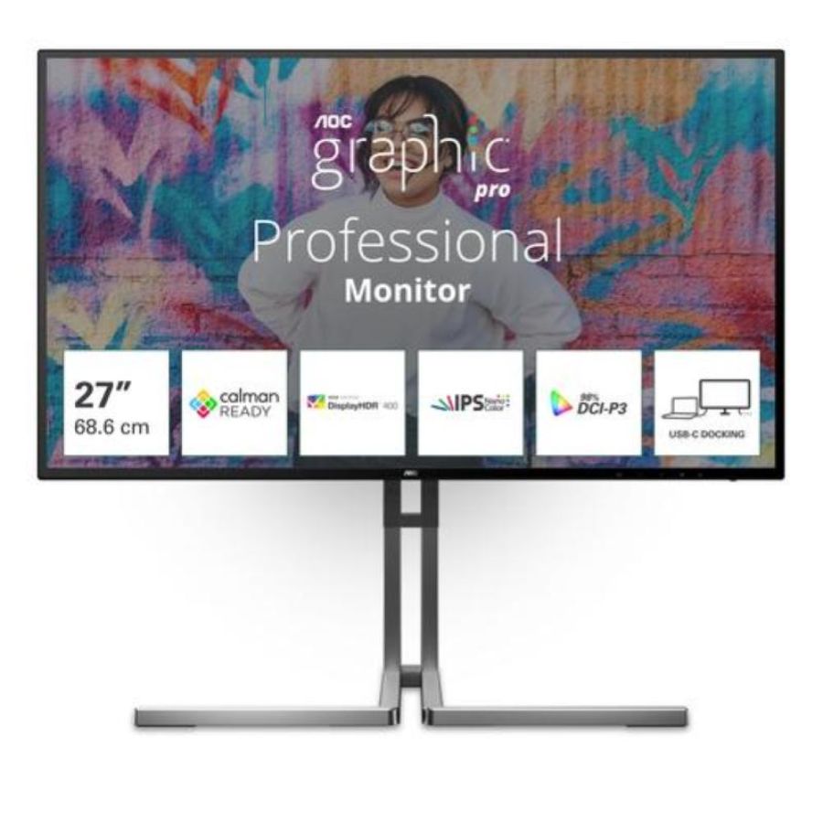 Aoc monitor 27 ips 16:9 4ms 350 cdm, usb-c, pivot, dp/2hdmi