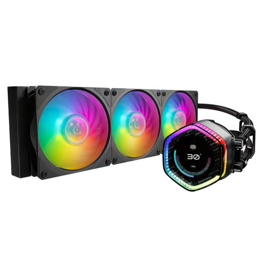Cooler master dissipatore a liquido 3 ventole mobius 120 argb schermo lcd pers da 2.1 pollici