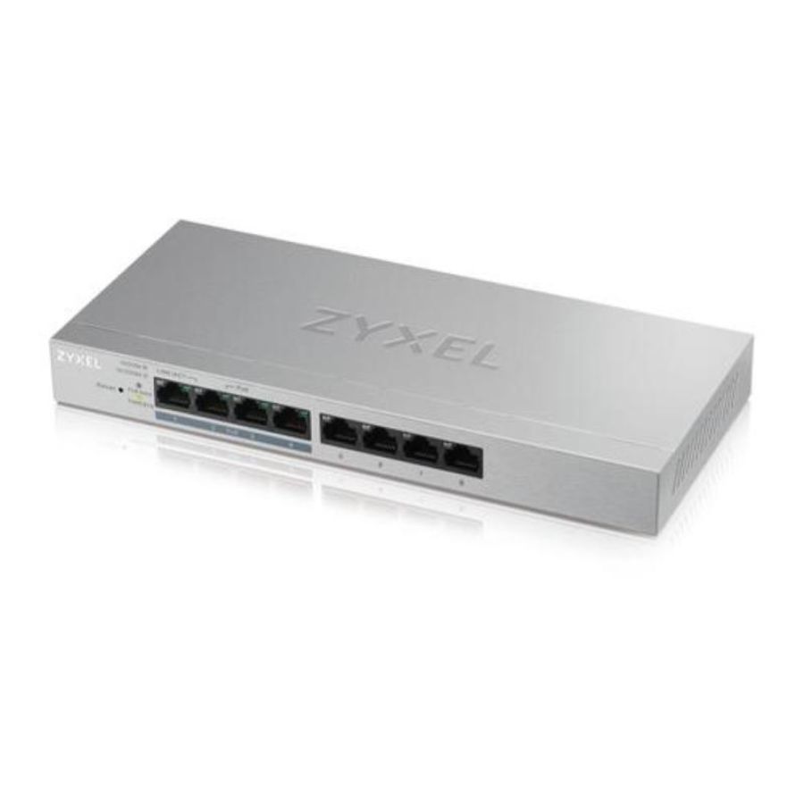 Zyxel switch unmanaged plus 8 porte gigabit (4 poe), easy management per vlan, qos, design senza ventole, desktop