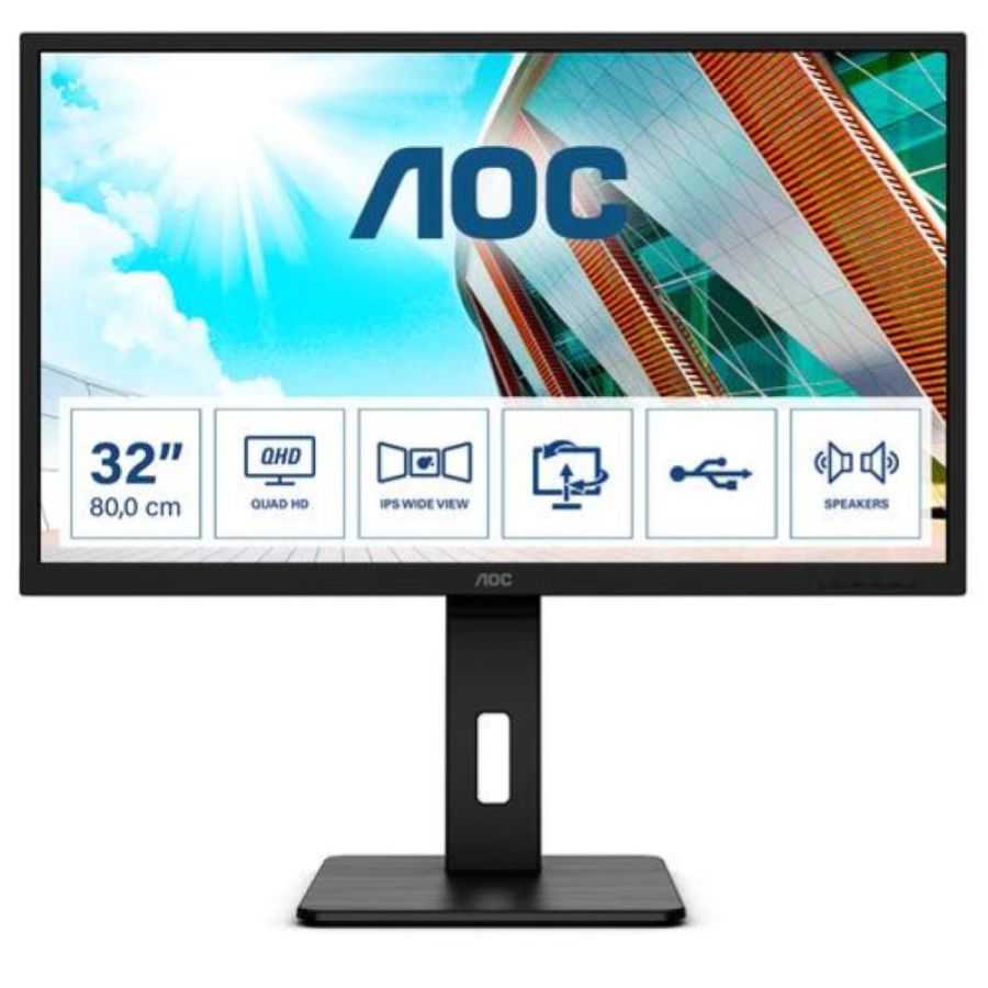 Aoc monitor 31,5 led ips 16:9 2k qhd 250 cdm, usb-c, dp/hdmi, pivot, multimediale