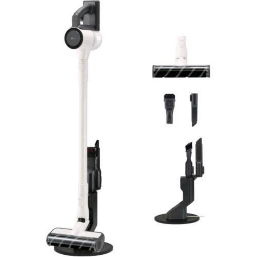 Lg cordzero a9 air aspirapolvere senza fili 150 w autonomia 40 min spazzola parquet 2 accessori autoportante corpo leggero 1.97 kg base porta accessori beige