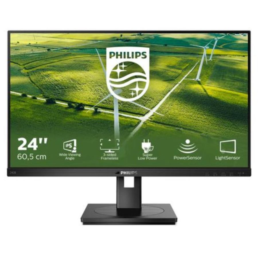 Philips monitor 23,8 led ips 16:9 fhd 4ms 250 cdm, vga/dvi/dp/hdmi, green line, pivot, multimediale