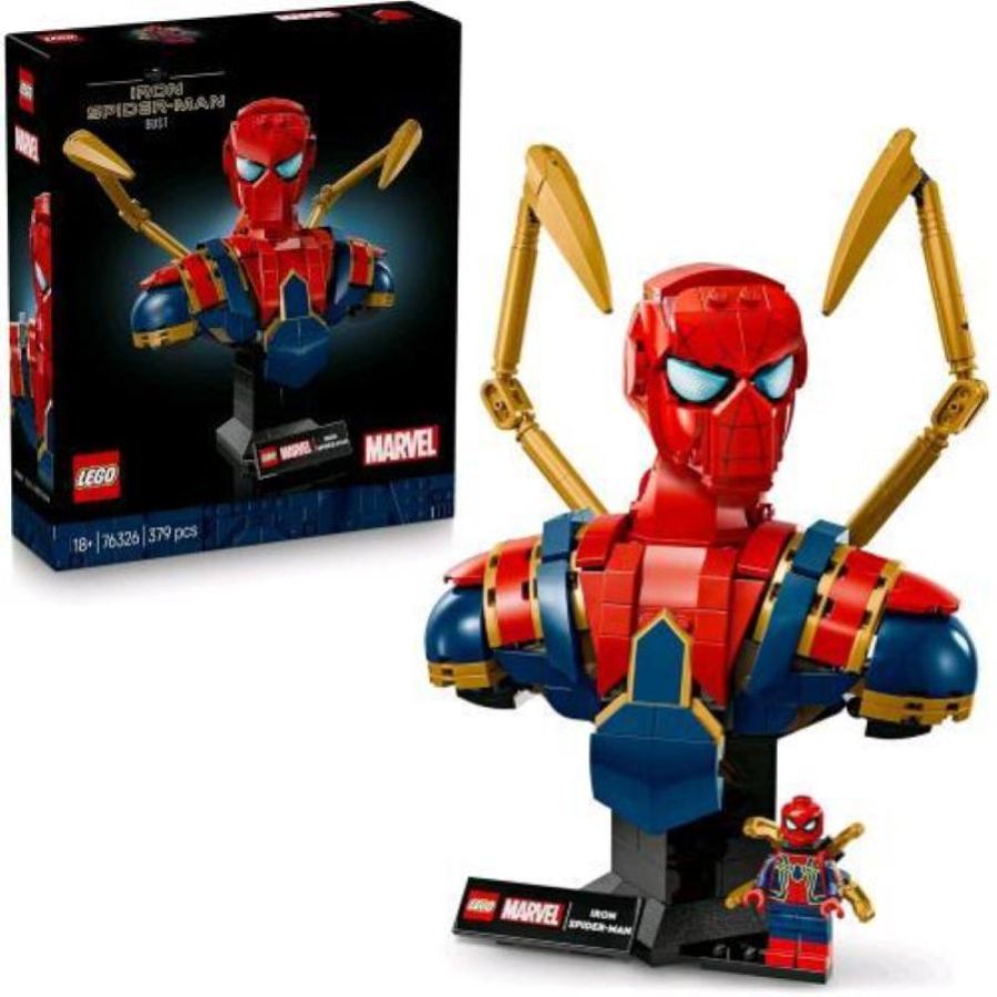 Lego marvel busto di iron spider man modellino da esposizione con 2 braccia mobili testa girevole e minifigura