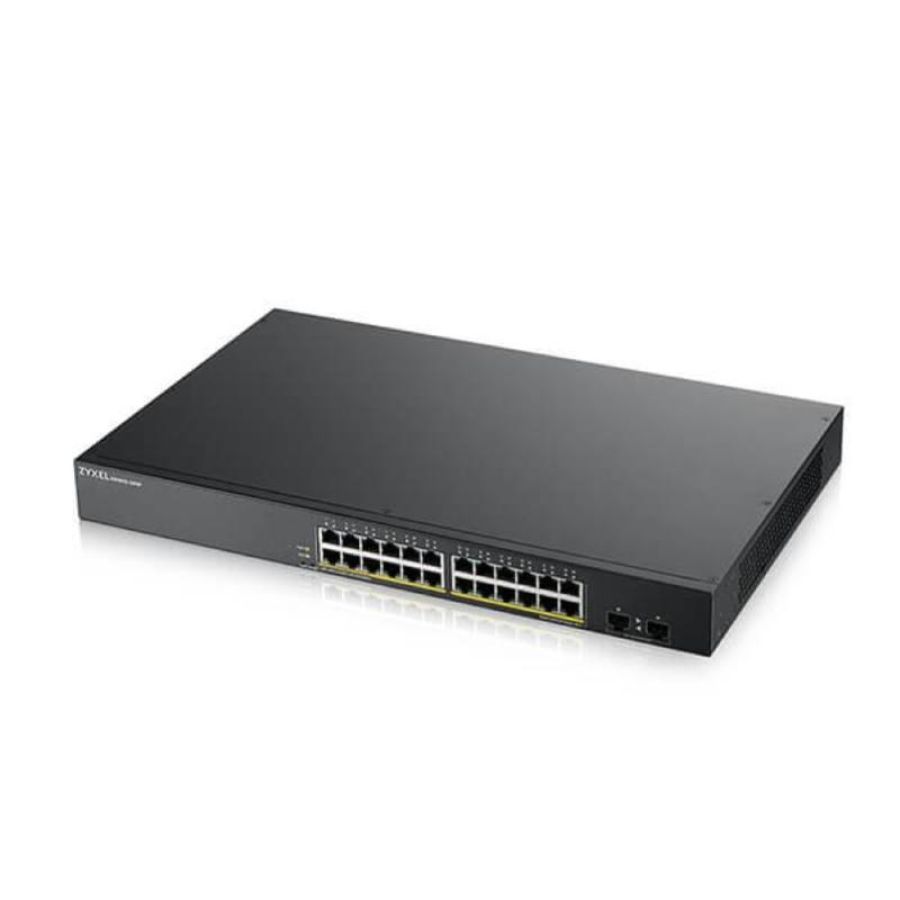 Zyxel switch managed 24 porte gigabit+2 sfp gigabit, ipv6, vlan, design senza ventole, rack