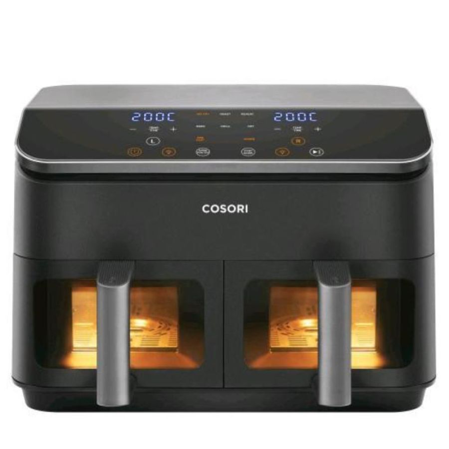 Cosori r901 dual basket friggitrice ad aria 8.5 lt 1750w doppio cestello 8 funzioni di cottuta con finestra trasparente e timer nero argento