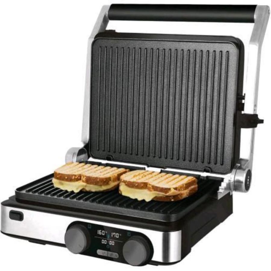 Cecotec rock`grill piastra elettrica 2000w rivestimento in pietra rockstone controllo a doppia temperatura ogni piastra display led nero acciaio