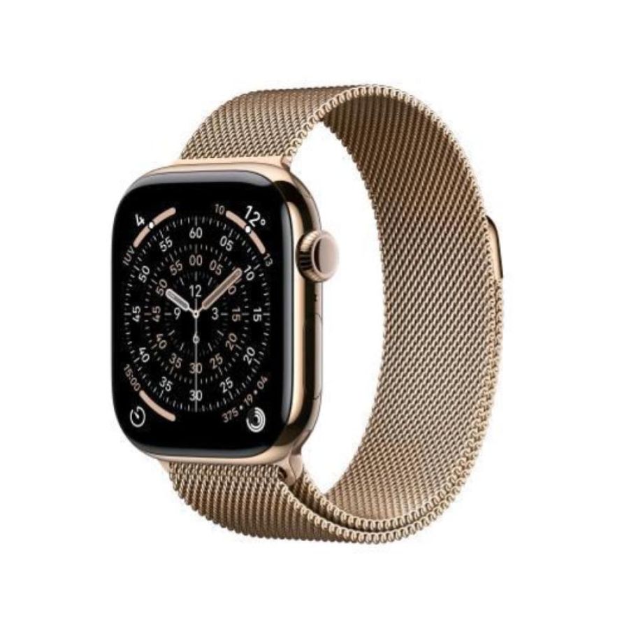 Apple watch series 11 gps + cellular 5g 42mm cassa titanio oro con loop in maglia milanese oro