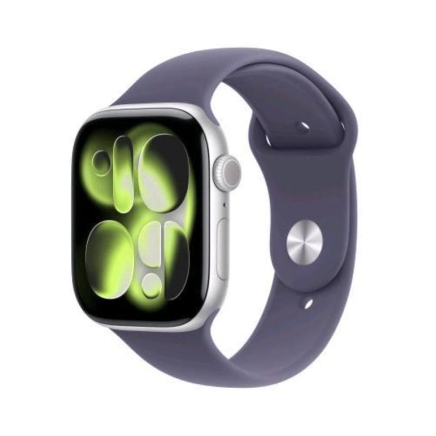 Apple watch series 11 gps + cellular 5g 46mm cassa alluminio argento con sport band viola nebbia - m/l