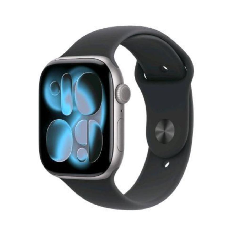 Apple watch series 11 gps 46mm cassa alluminio grigio siderale con sport band nero - m/l