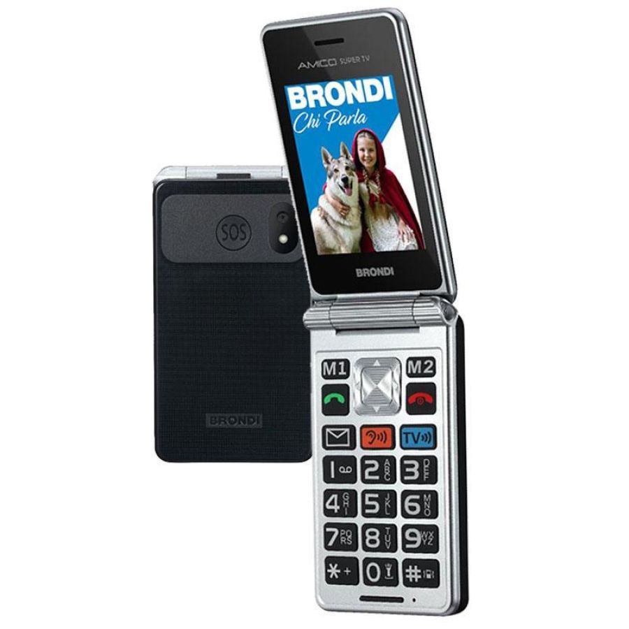 Brondi amico super tv (gunmetal grey) - telefono cellulare per anziani - tasto sos - controllo remoto - doppio display