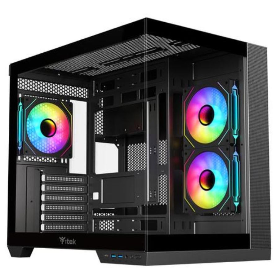 Itek case dark cave ds, gaming tower, atx, 3x12cm argb fan, 2xusb3, type-c, side front panel temp