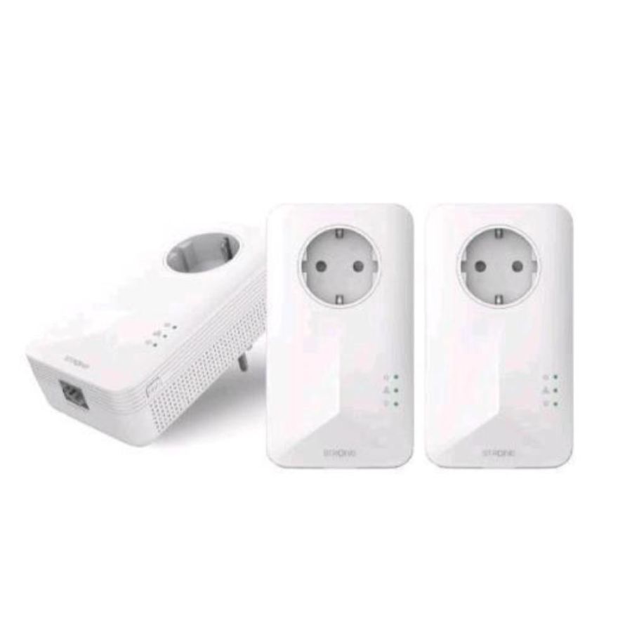 Strong powerline 1000 v2 trio kit 3 powerline 1000 mbit/s rete elettrica con presa di corrente supplementare filtro antirumore bianco
