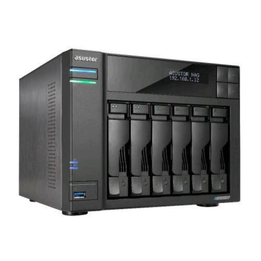 Asustor lockerstor 6 nas chassis desktop celeron n5105 2ghz ram 8gb-6 bay hdd/ssd 2.5/3.5/m.2 lan 100/1000/2500 mbps black