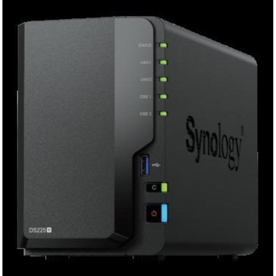 Synology nas tower ds225+ x 2hd 3.5/2.5 sata2/3 - no hd - celeron j4125 -2gb ddr4-1p lan rj45 1gbe compatibilit solo con i dischi synology