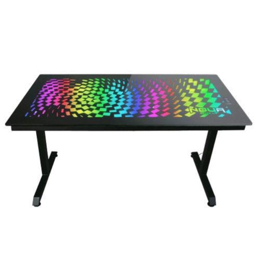 Noua duk rgb scrivania gaming telaio in ferro piano in vetro temperato luci led integrate portabicchieri e gancio cuffie nero