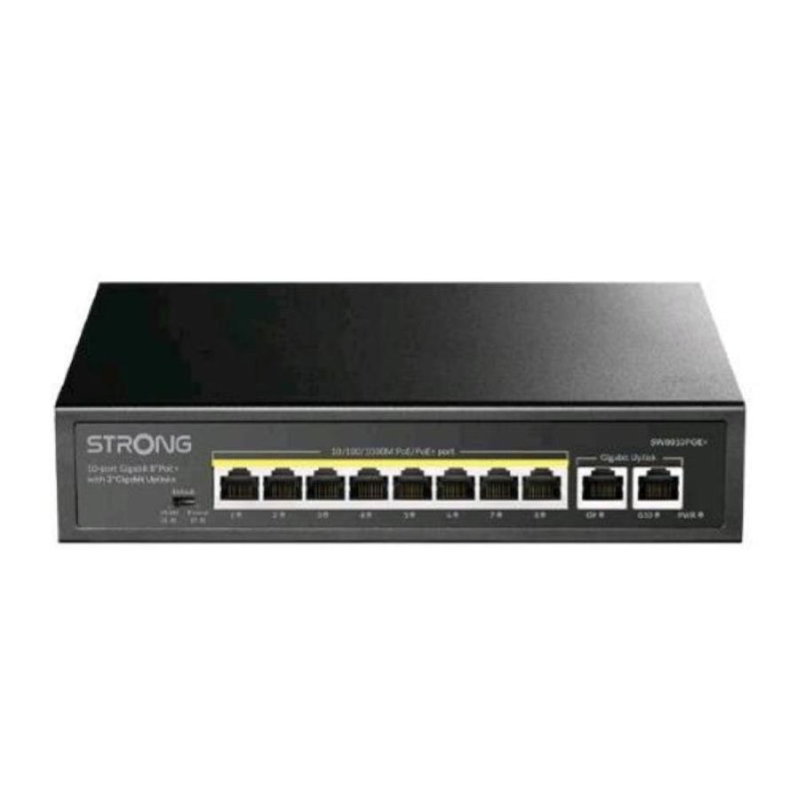 Strong sw8010poep switch non gestito 10 porte 8 porte gigabit poe + max 100 w + 2 porte uplink in metallo desktop