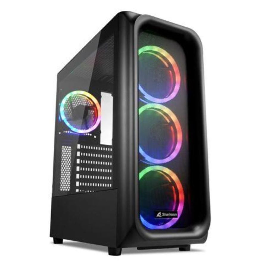 Sharkoon case tk5m rgb atx 1xusb 3.2, 2xusb 3.0, vetro temperato, 3x120mm fan front