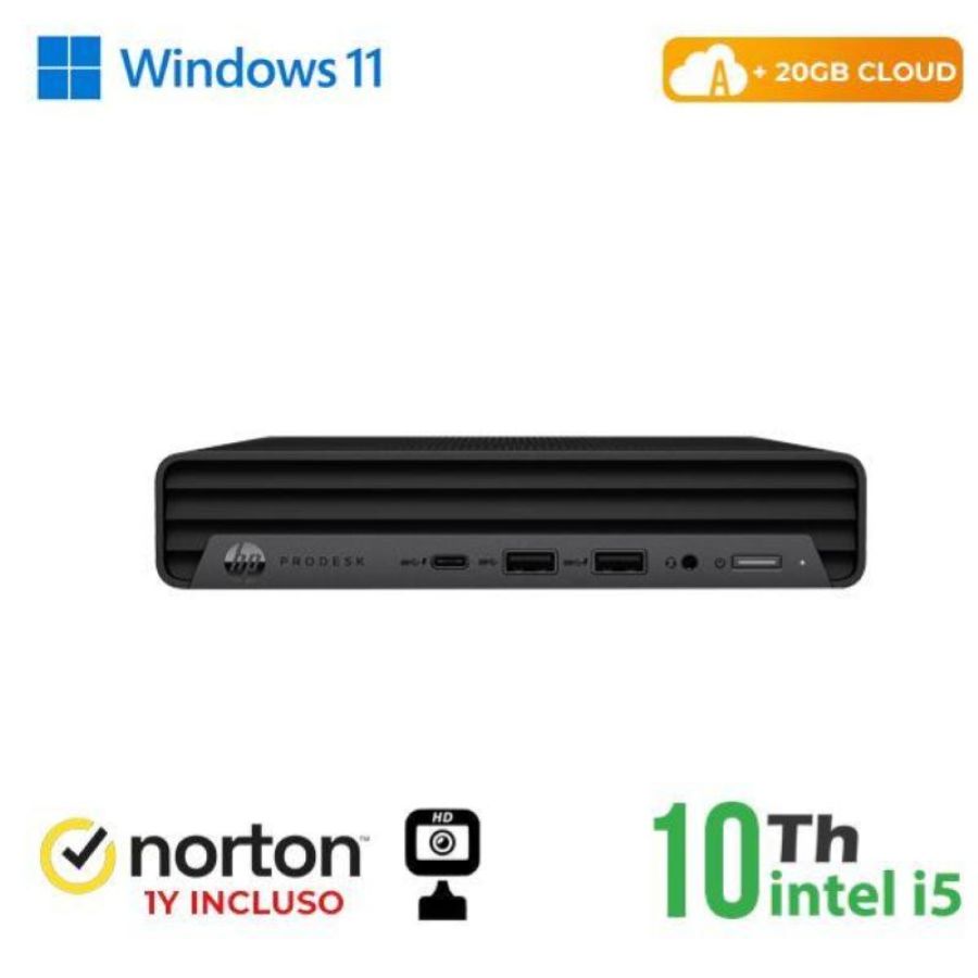 Pc hp 600-800 g3 mini pc intel core i5-10 gen. 8gb 256gb ssd windows 11 pro + norton antivirus + webcam - ricondizionato - gar. 12 mesi