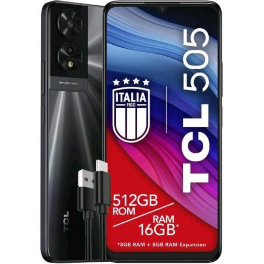 Tcl 505 dual sim 6.75 octa core 512gb ram 8gb 4g lte italia space grey + cavo usb-c