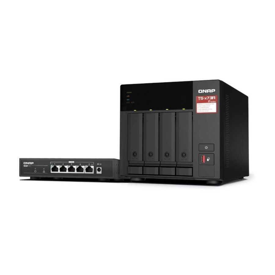 Nas tower qnap ts-473a-sw5t 4hd + 2xm.2 nvme ram 8gb 2x2.5gbe bundle qsw-1105-5t 2.5gbe x 5 ports unmanaged switch