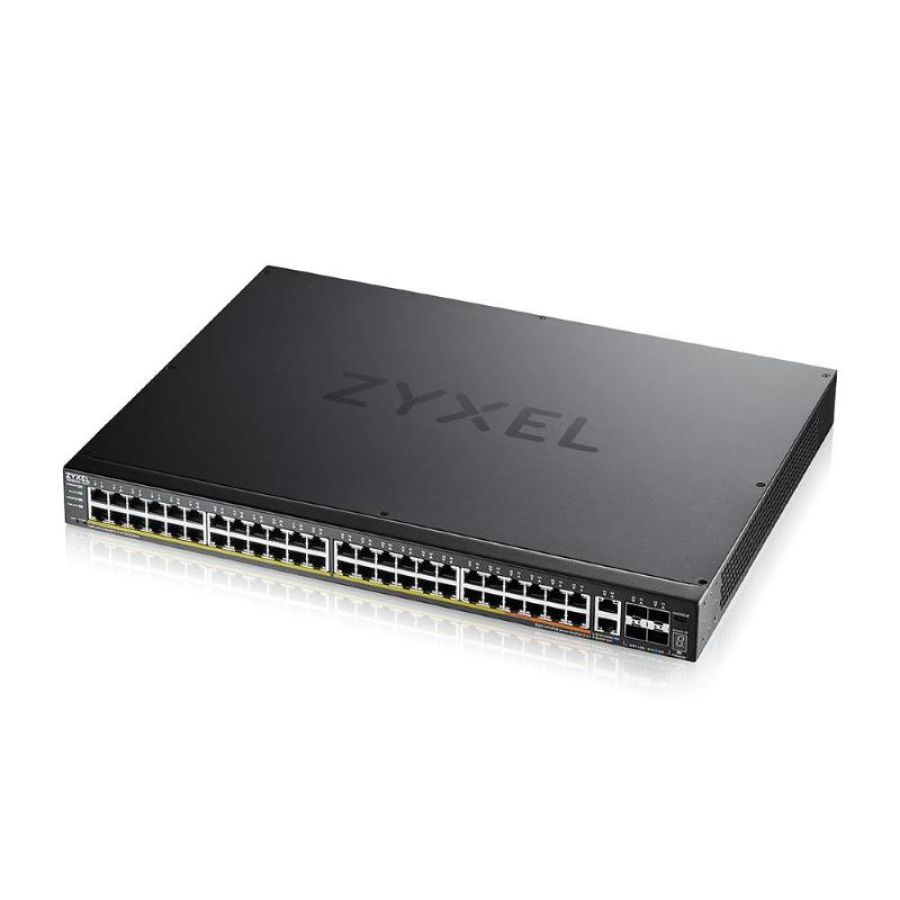 Zyxel switch managed layer 3 lite, 48x gbpoe , 2x 10gpoe 960w, 4 sfp+, rack, nflex
