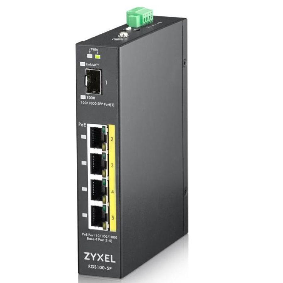 Zyxel switch industriale unmanaged, 4x gigabit poe 120w, din rail, alim. 12-58v dc